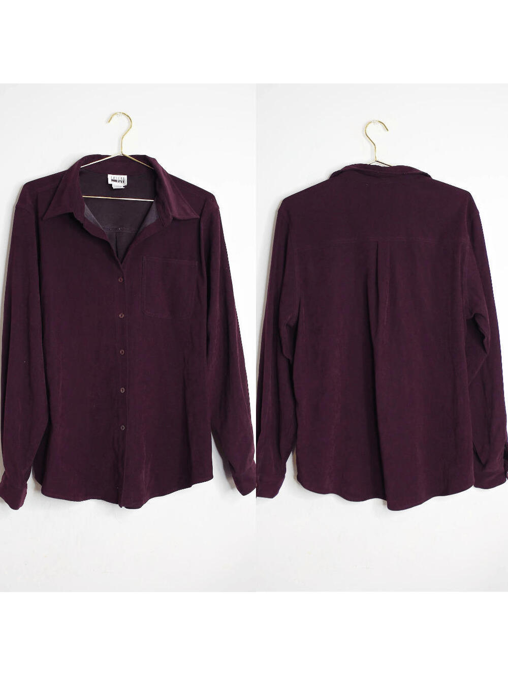 VTG Deep Plum Micro Suede Button Down Shirt - Large B10059